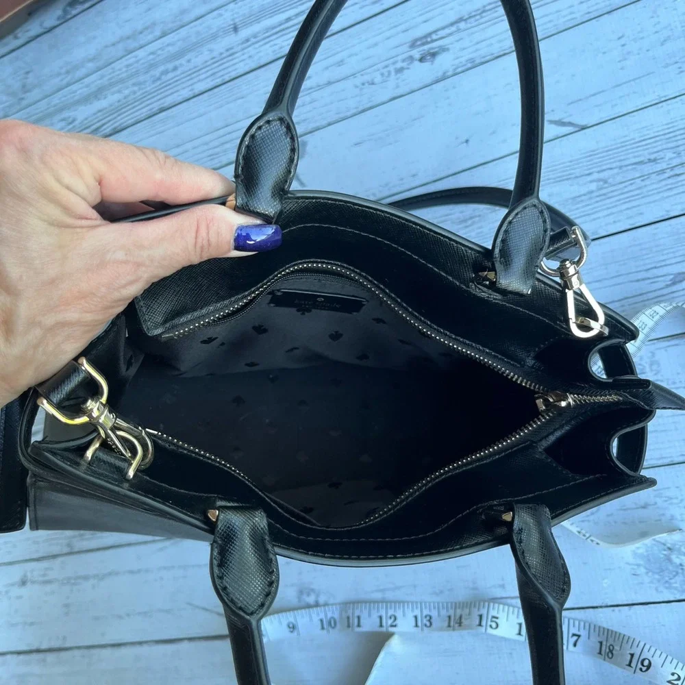 Kate Spade Black Saffiano Classic Designer Leather Satchel Crossbody Luxury Bag